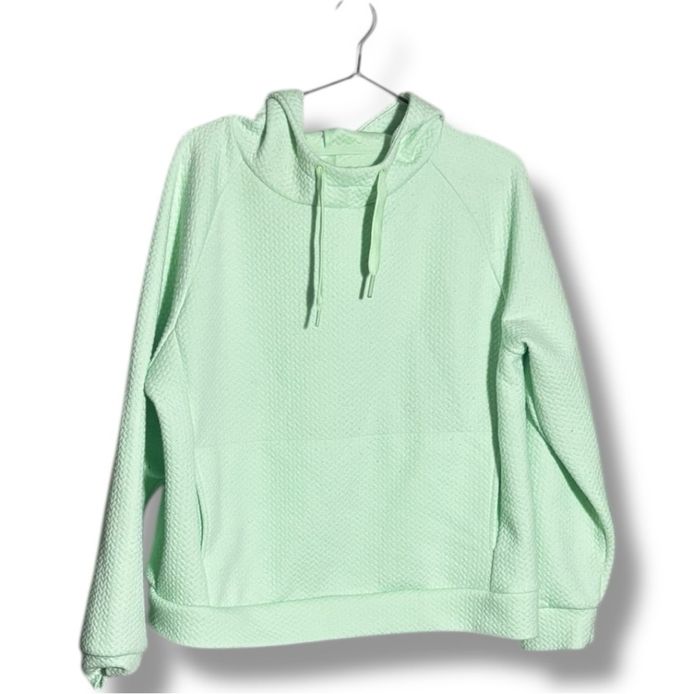 Lively Mint Green Quilted Long Sleeve Lightweight Front Pocket Hooded Sweatshirt - Picture 12 of 15